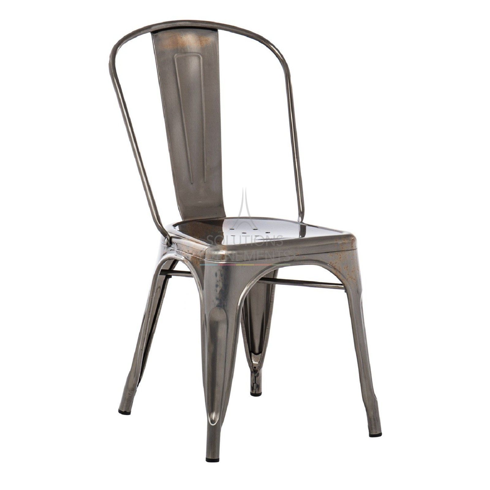 Location de chaise industrielle en métal de couleur acier brossé