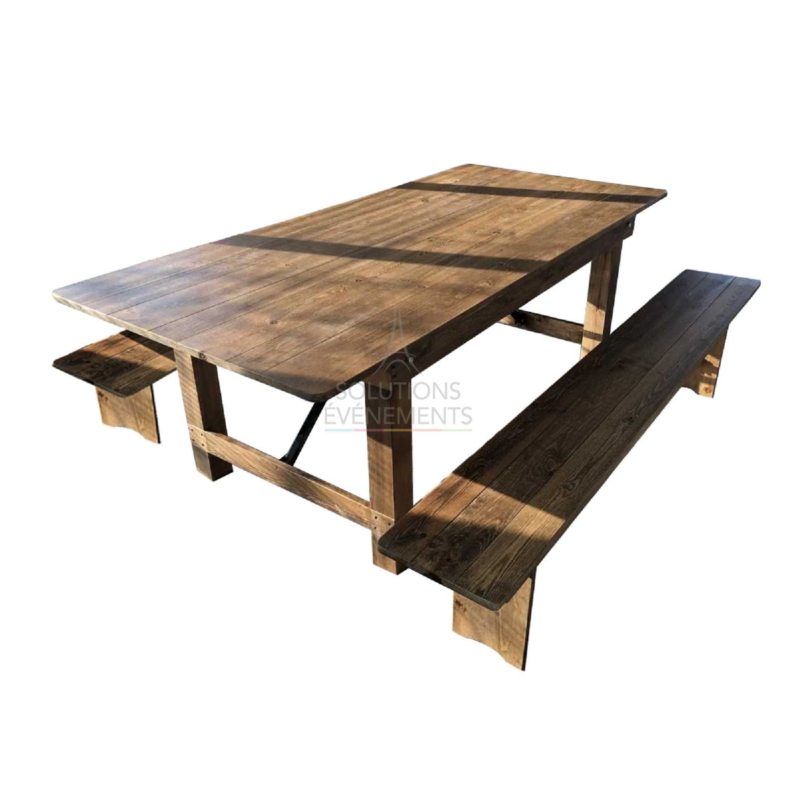 Location de table et bancs pliants en bois vintage