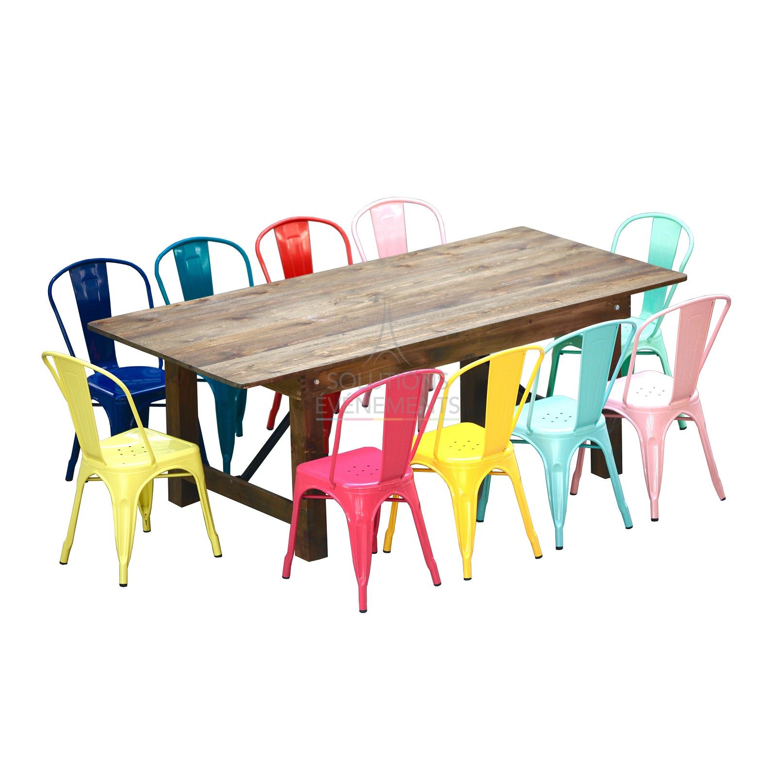 Location de table pliante et chaises empilables Tolix