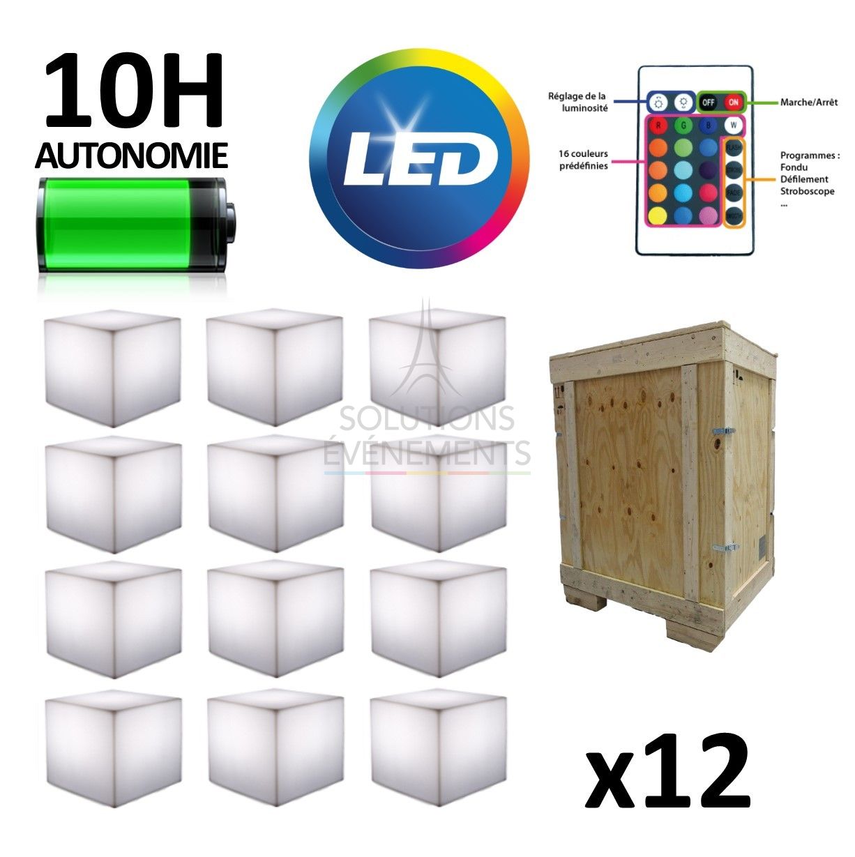 Location d'un pack de 12 cubes lumieux LED sans fil