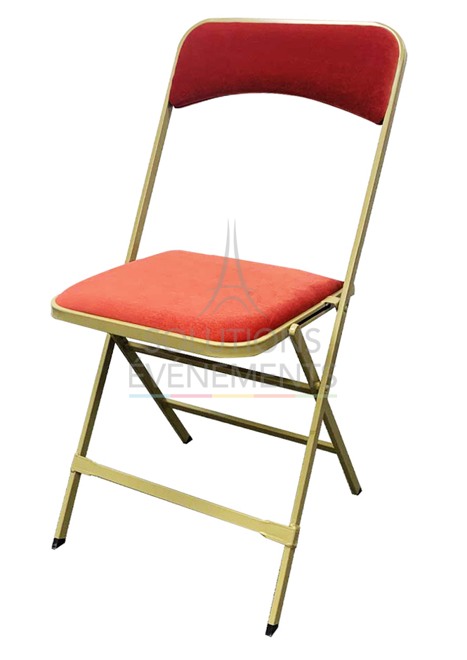 Location de chaise pliante or avec velours rouge