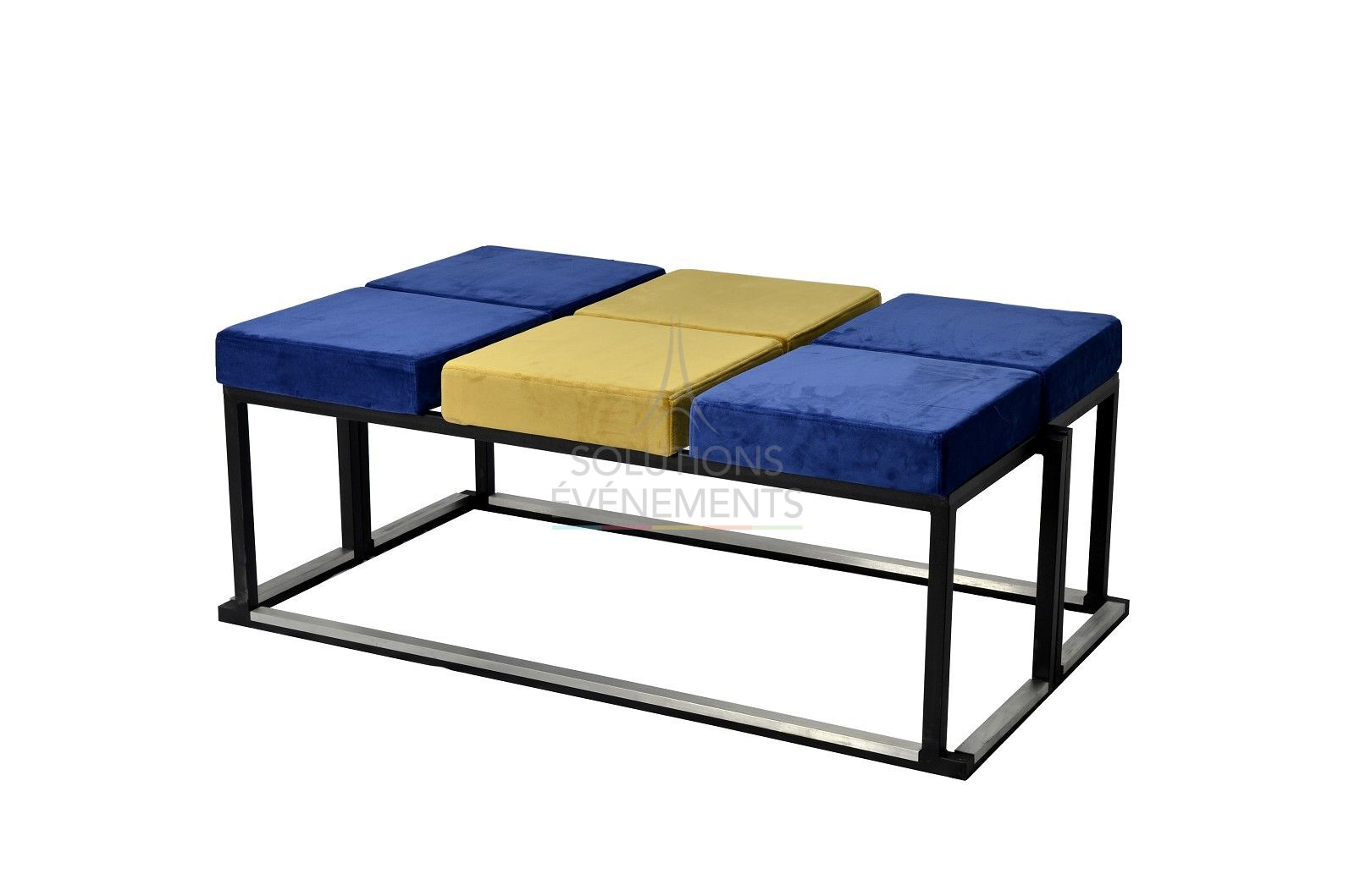 Location banc design velours bleu et or