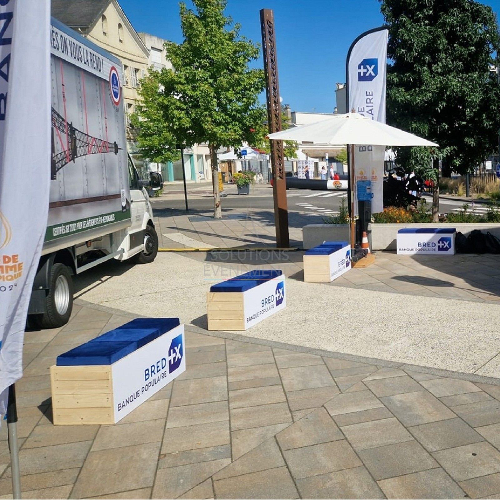 Banquette 3 places Senlis - Tissu Bleu - Visuel 3