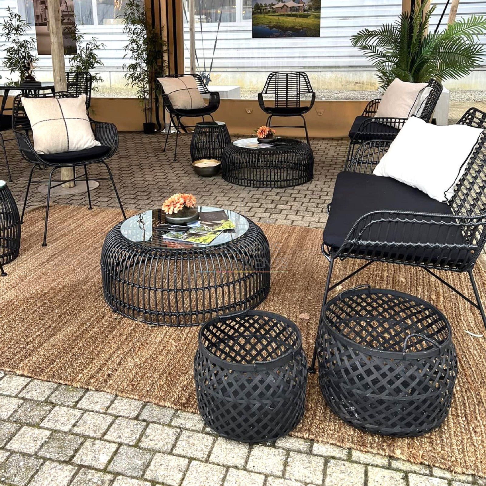 Black Palm Rattan Garden Furniture Pack - Visual 3