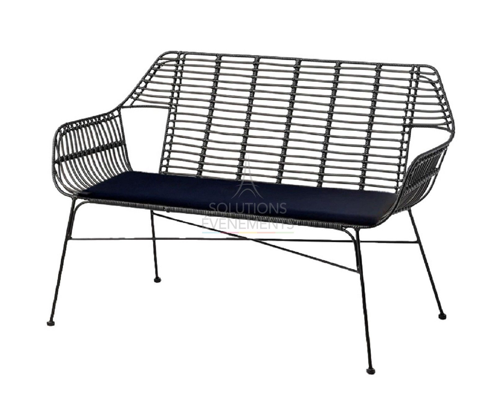 Location Canapé / banc Palm Rotin Noir avec coussin