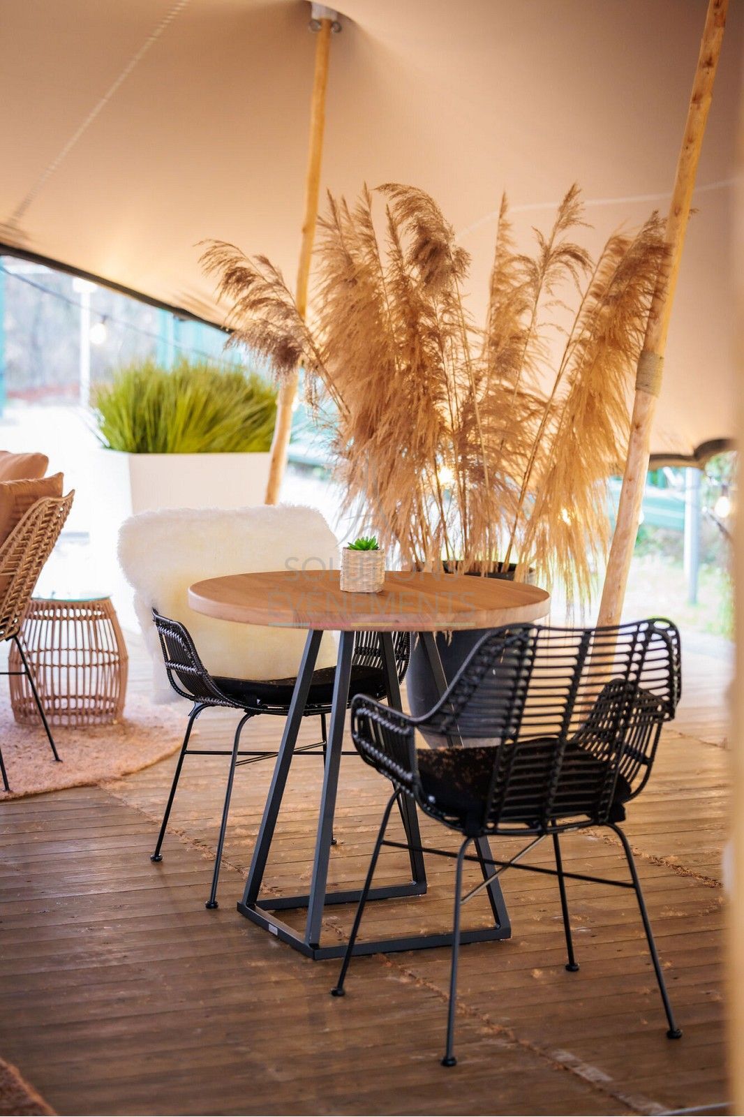 black rattan palm armchair with cushion - visual 3