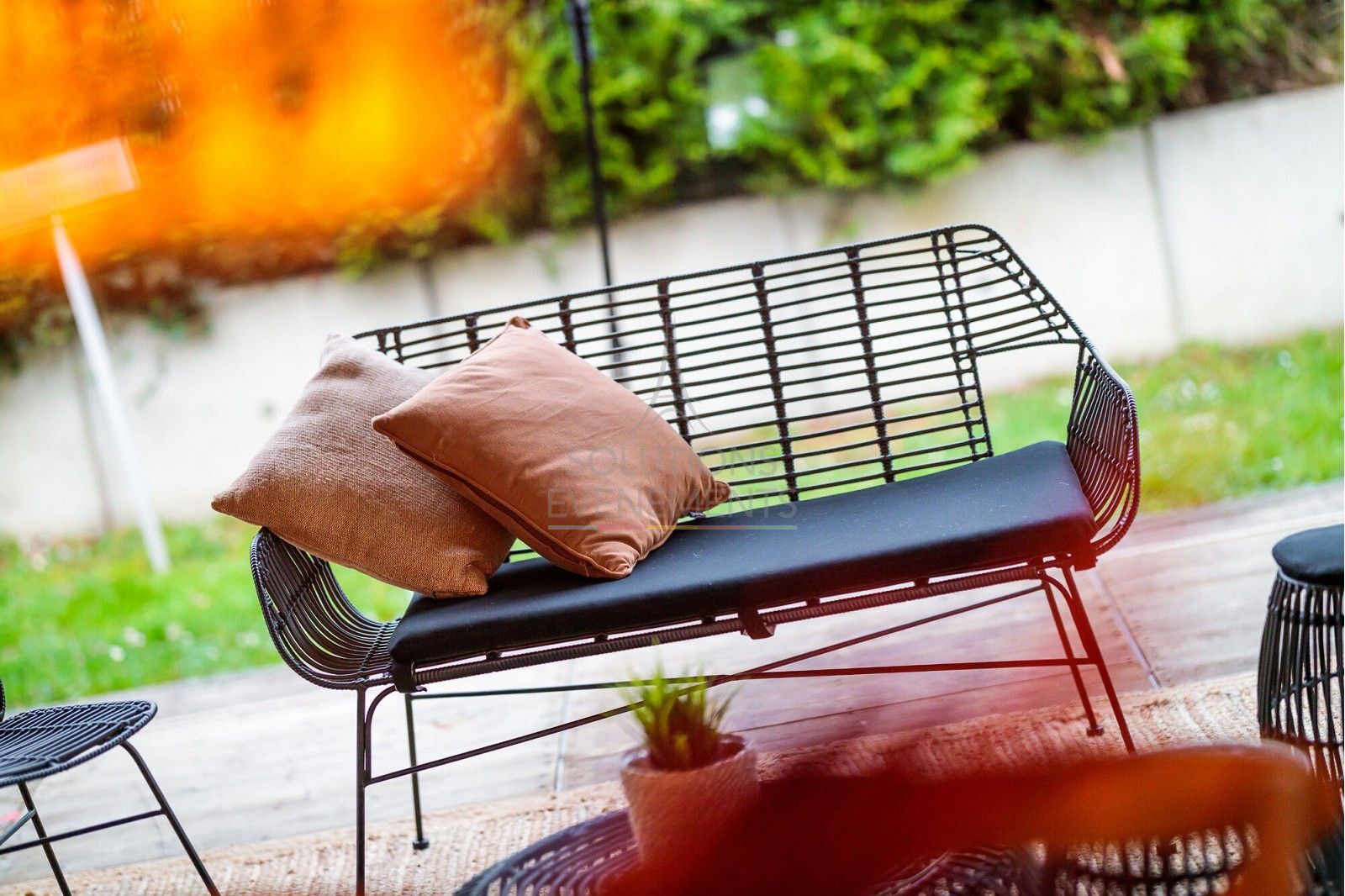 Canapé / Banc Palm Rotin Noir avec coussin - Visuel 3