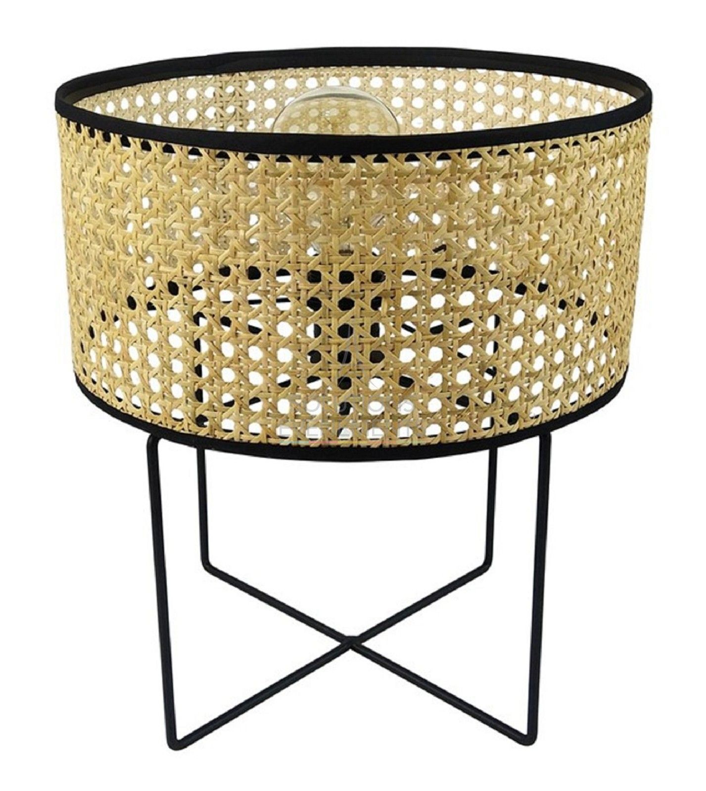 Cane and wicker style table lamp rental.
