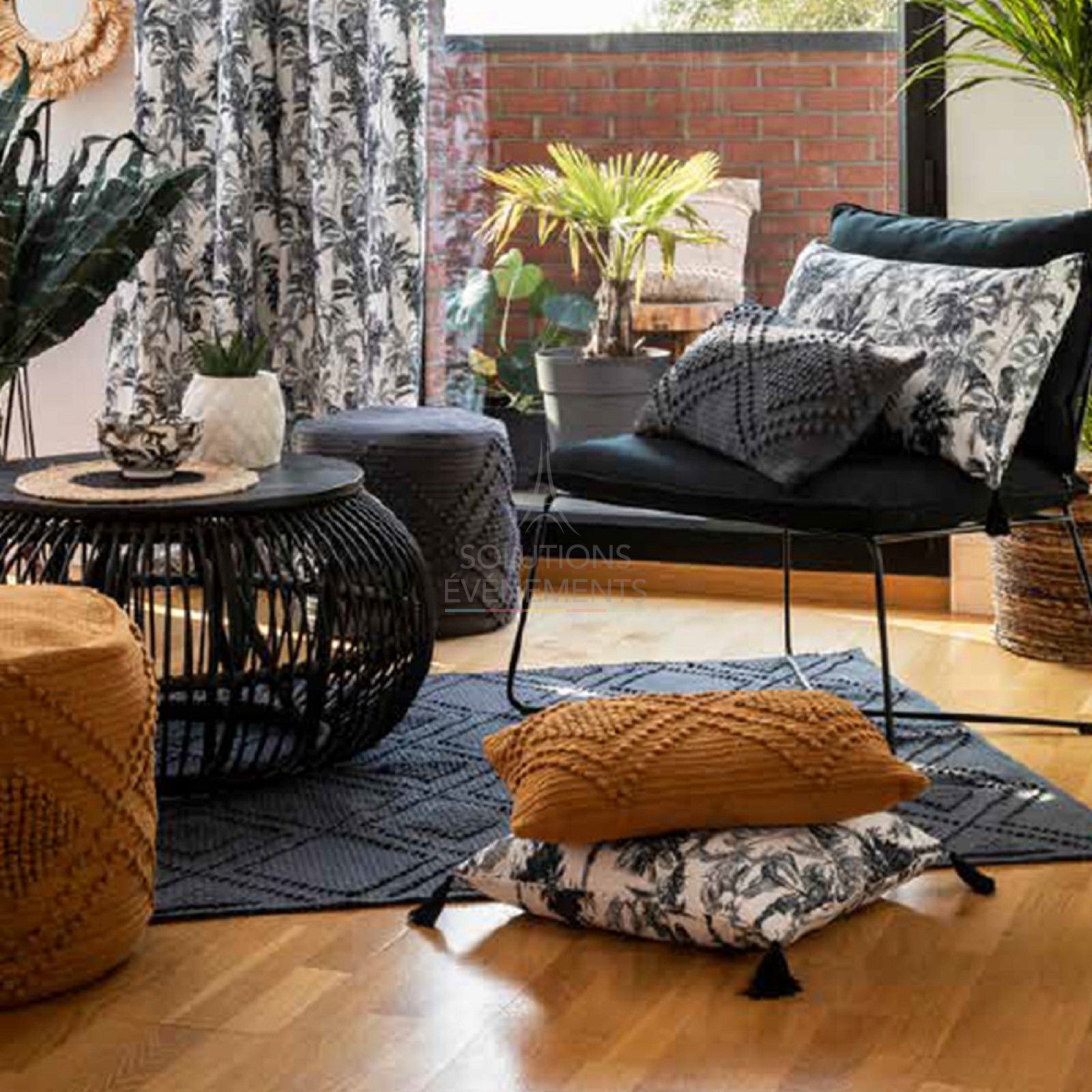 Cap Ferret Black Rattan Coffee Table - Visual 3