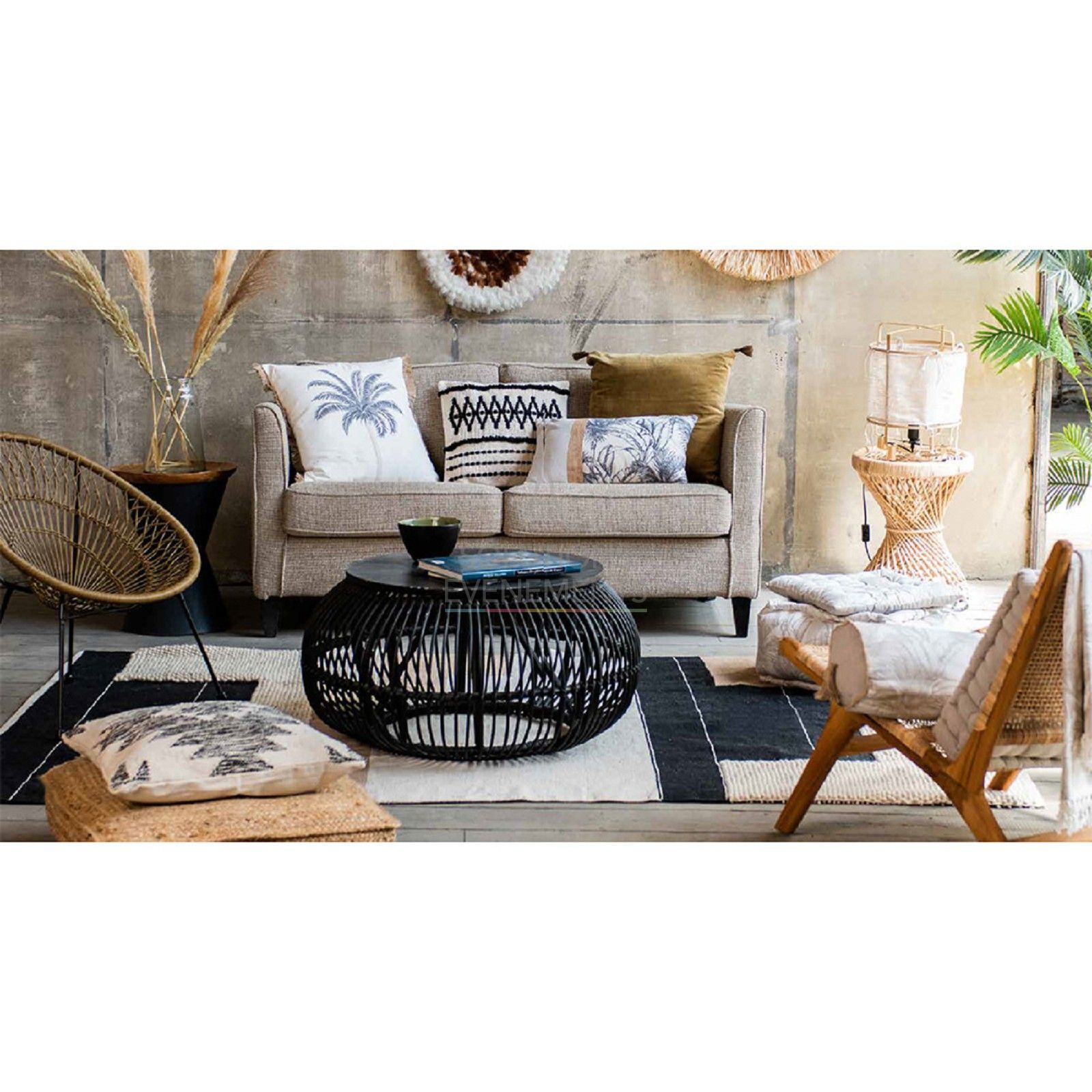 Cap Ferret Black Rattan Coffee Table - Visual 2