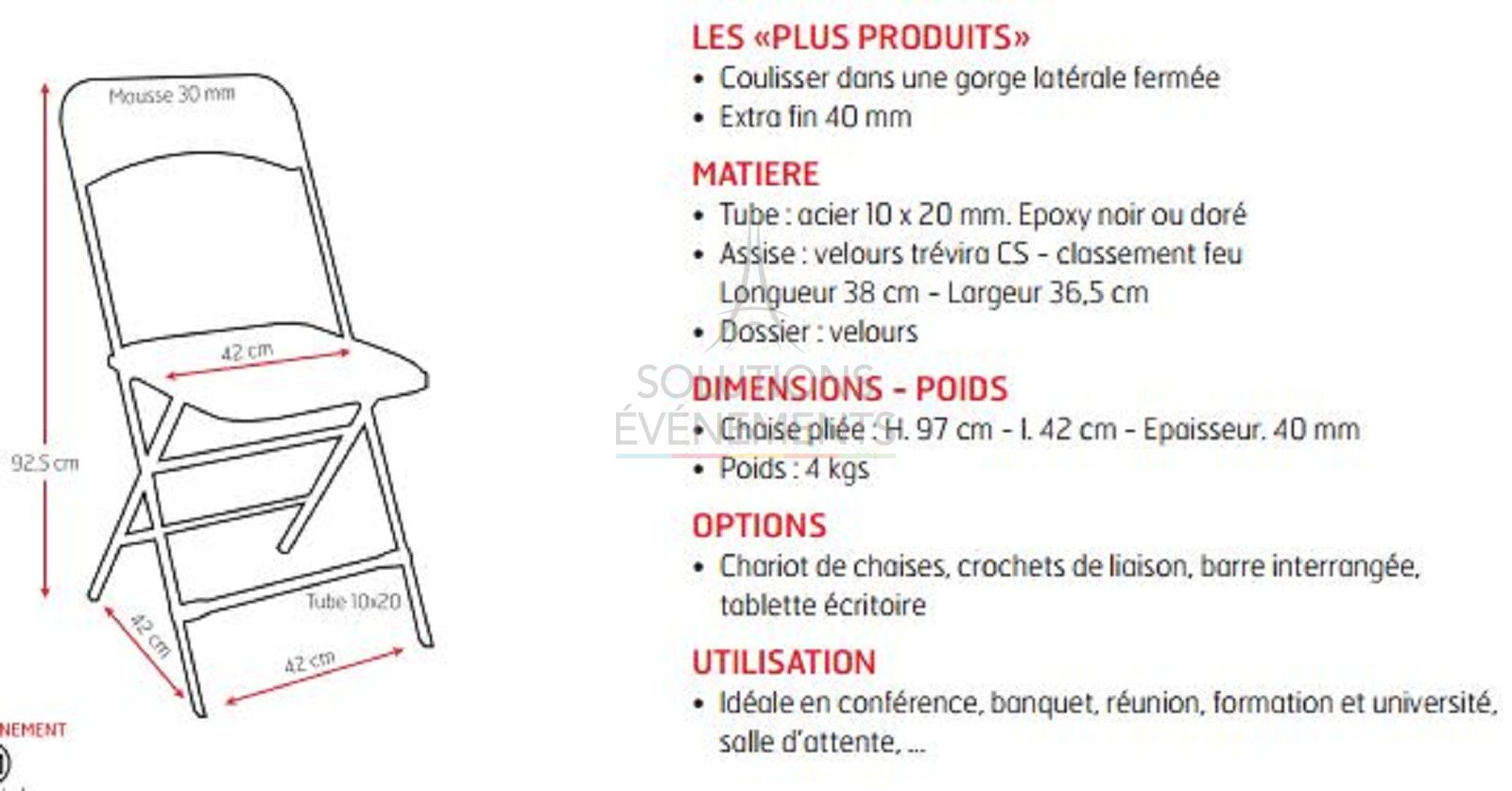 Chaise pliante velours rouge Apolline - Visuel 4