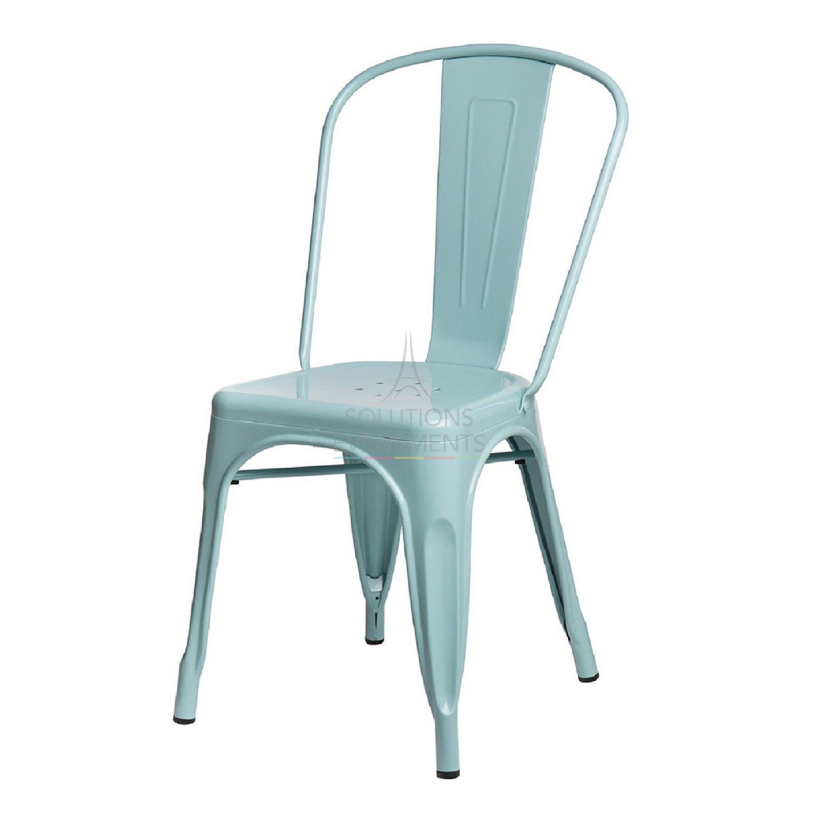Location de chaise industrielle en métal de couleur bleu ciel