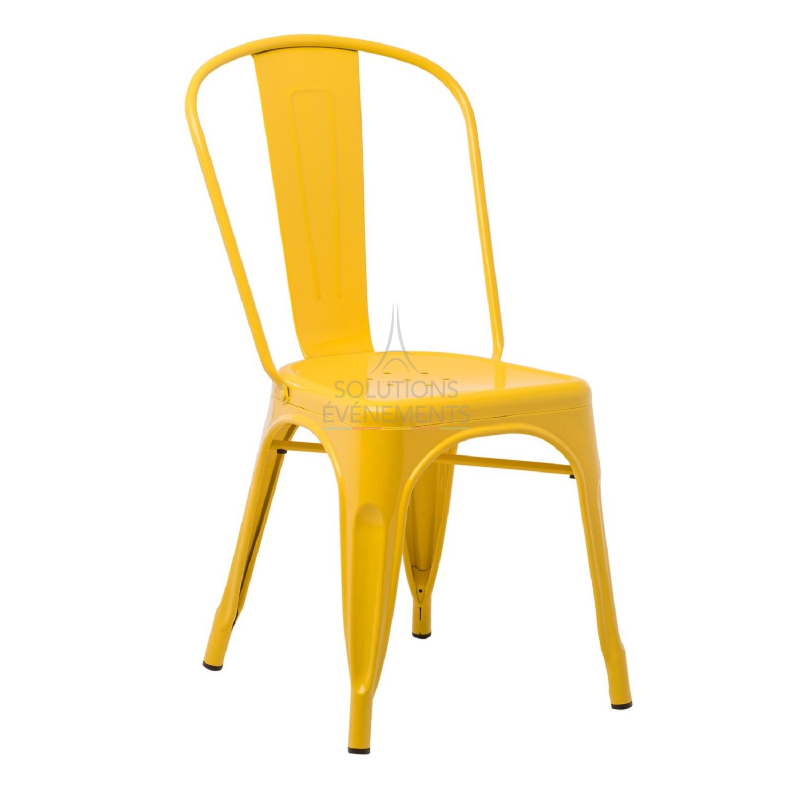 Location de chaise industrielle en metal de couleur jaune