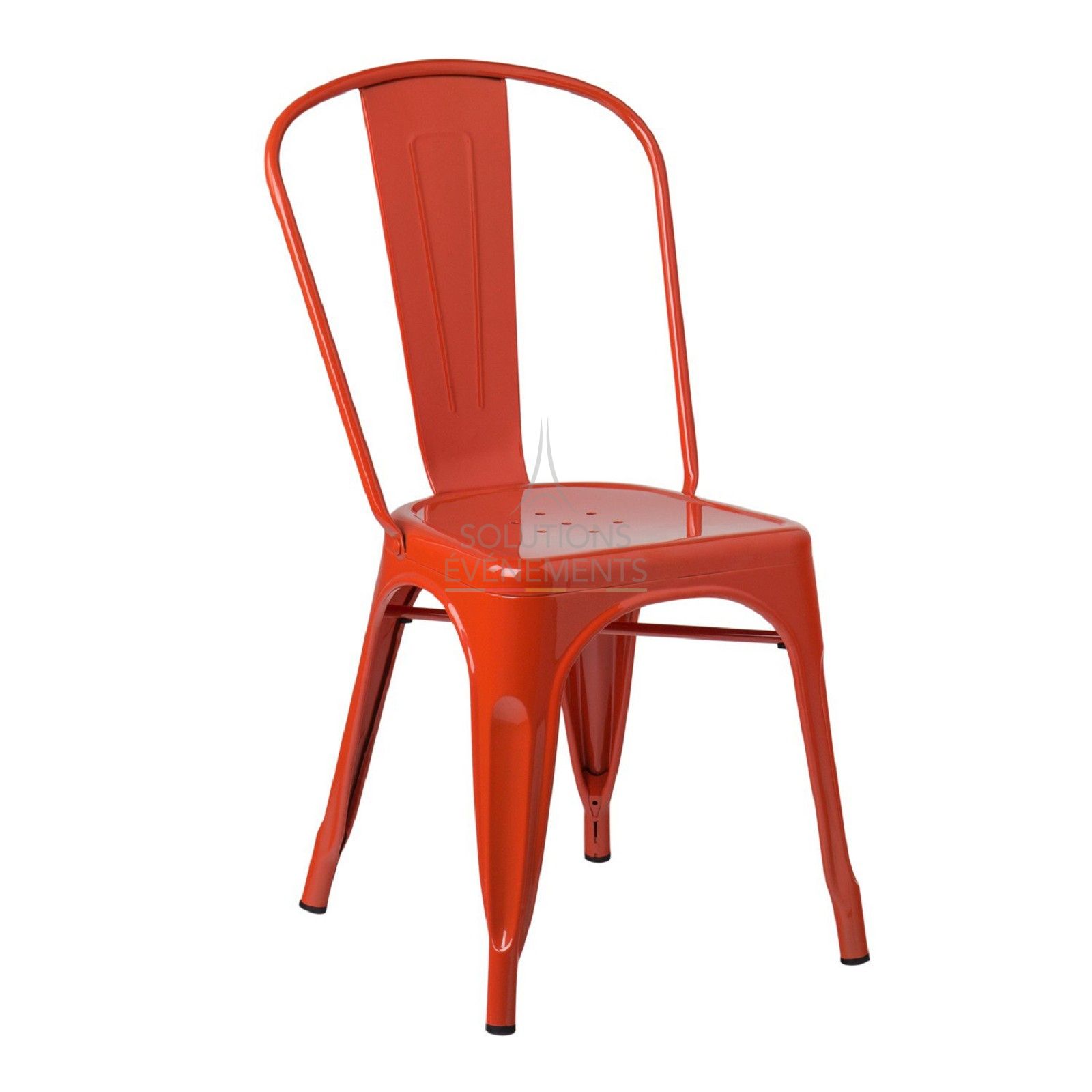 Location de chaise industrielle en metal de couleur orange