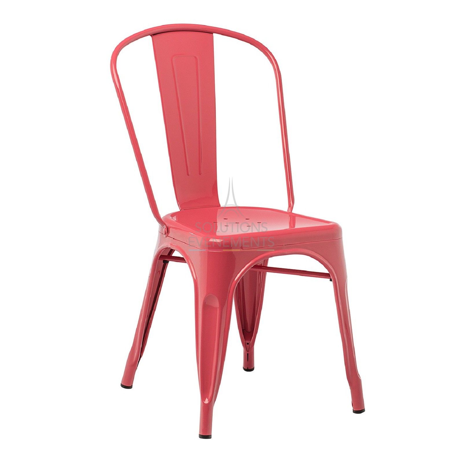 Location de chaise industrielle en metal de couleur rouge framboise