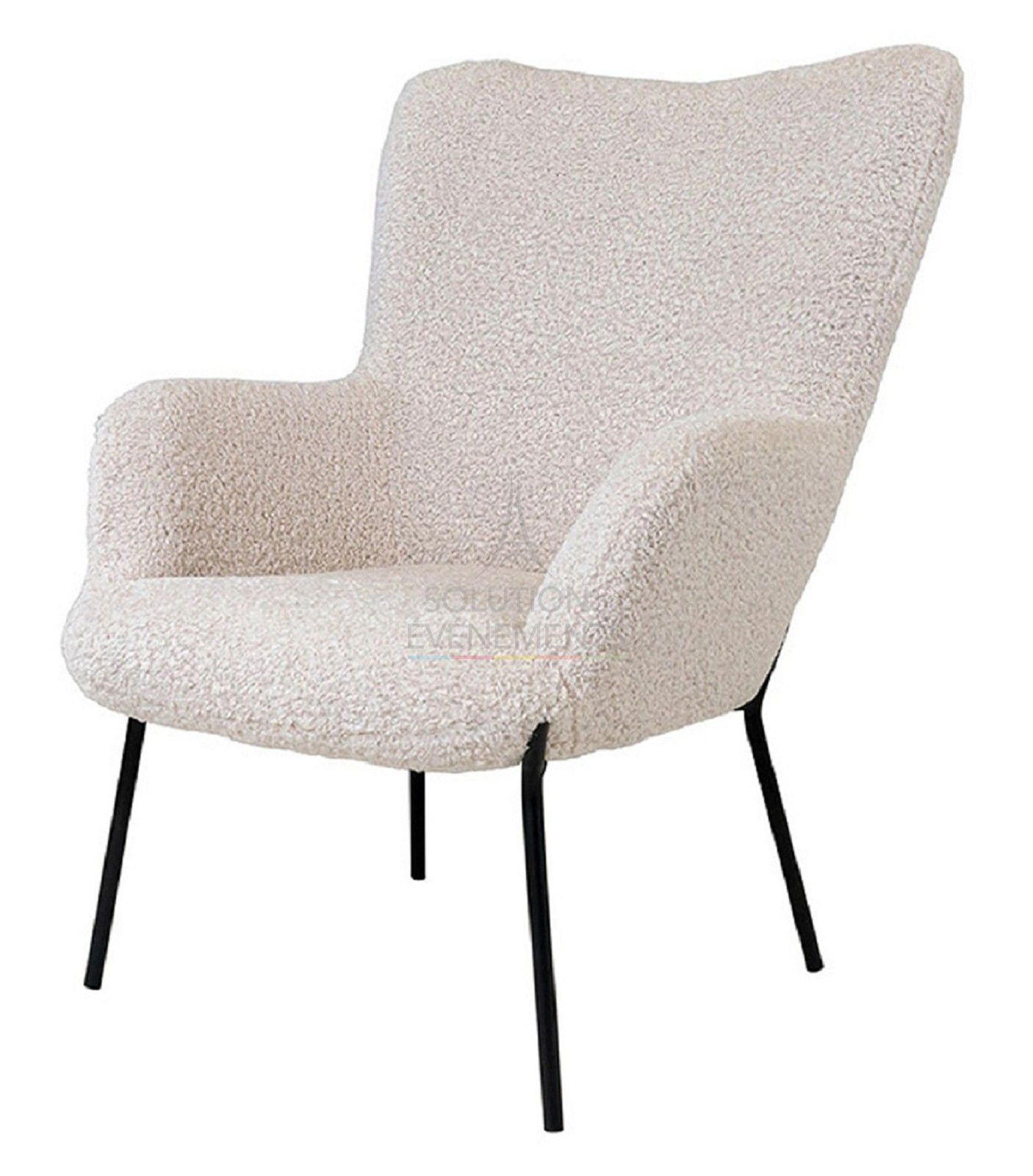 Location fauteuil bouclette blanche avec pieds noirs