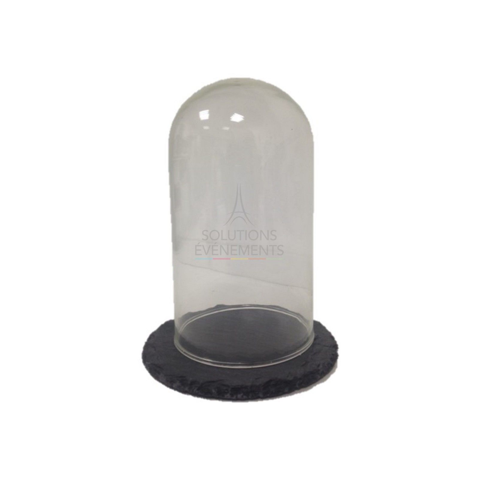 Location cloche en verre, socle ardoise pour exposer vos produits.