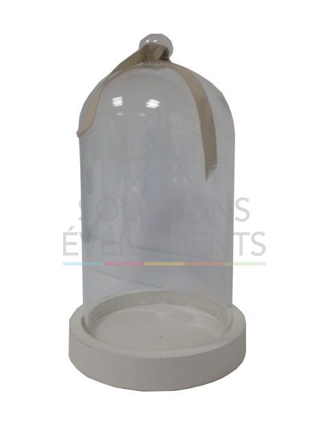 Location cloche en verre, socle Blanc pour exposer vos produits.