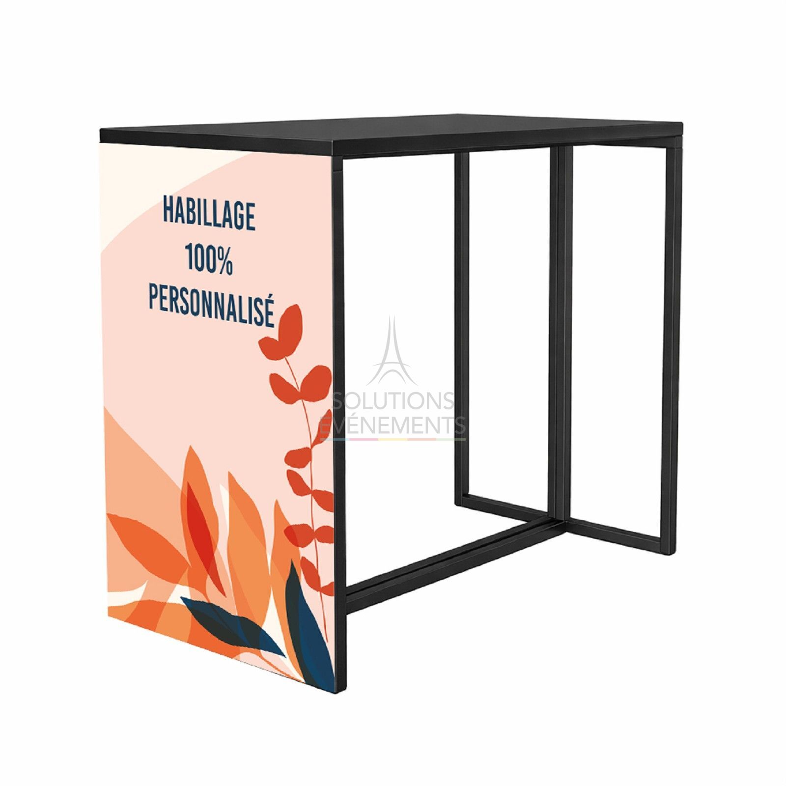 Custom black Kubo high table rental with PVC covering
