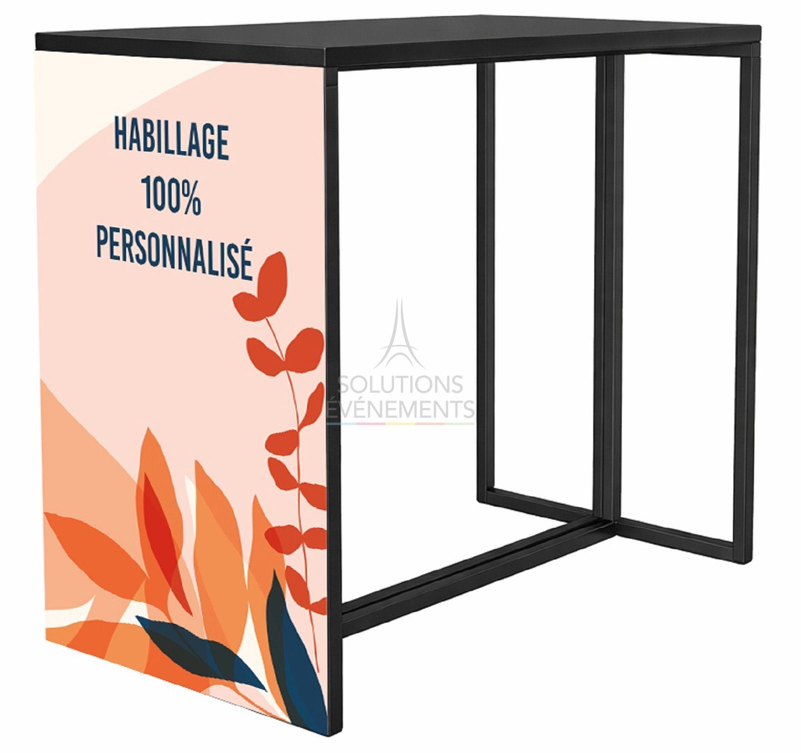 Custom black Kubo high table rental with PVC covering