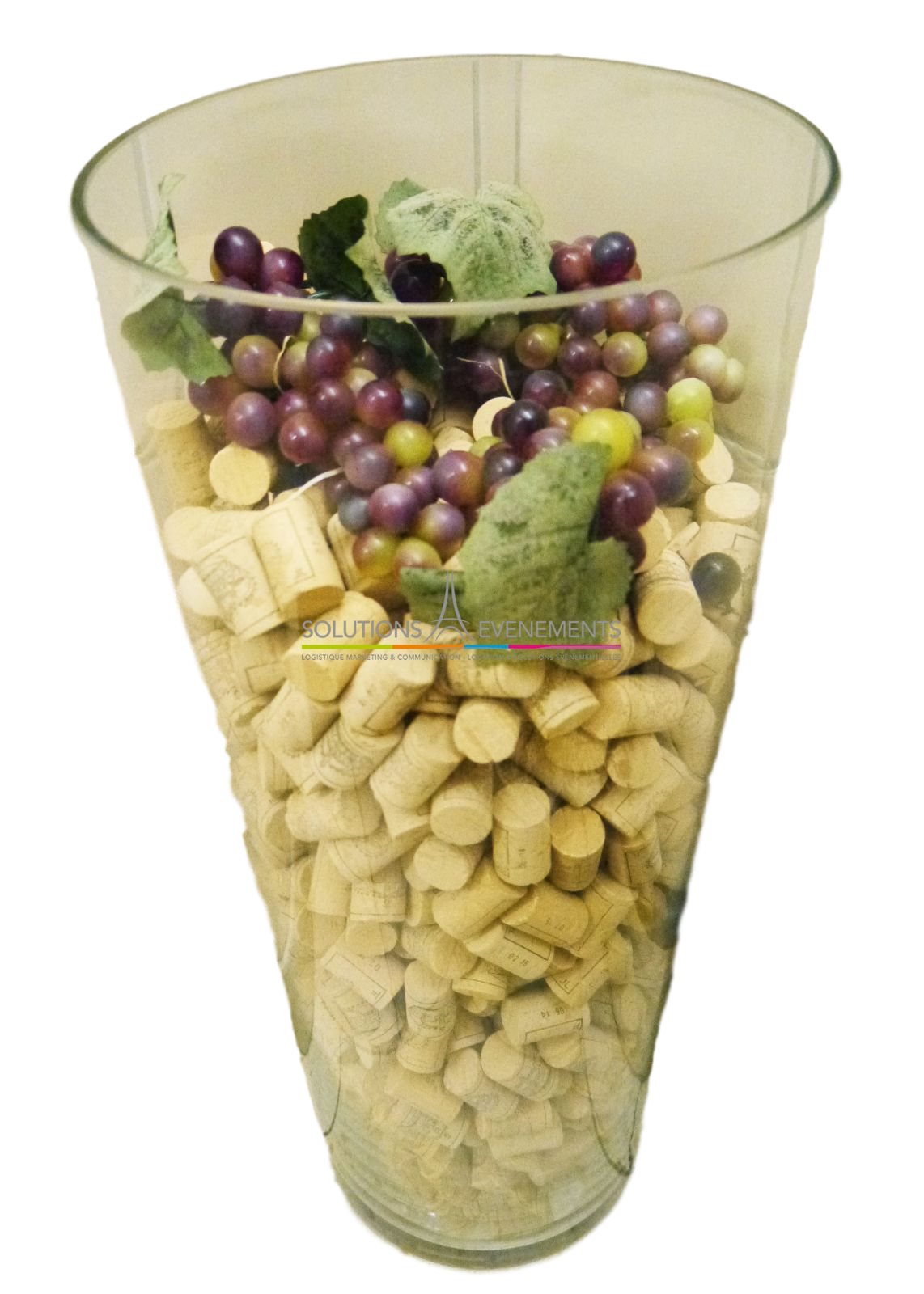Decorative vase, containing corks
