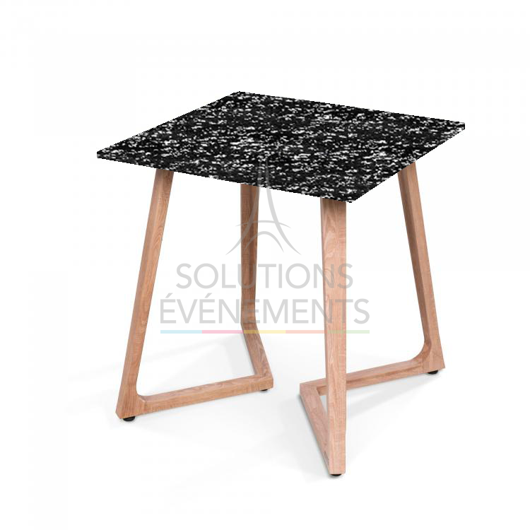 Location de petite table design avec plateau recyclé noir effet moucheté