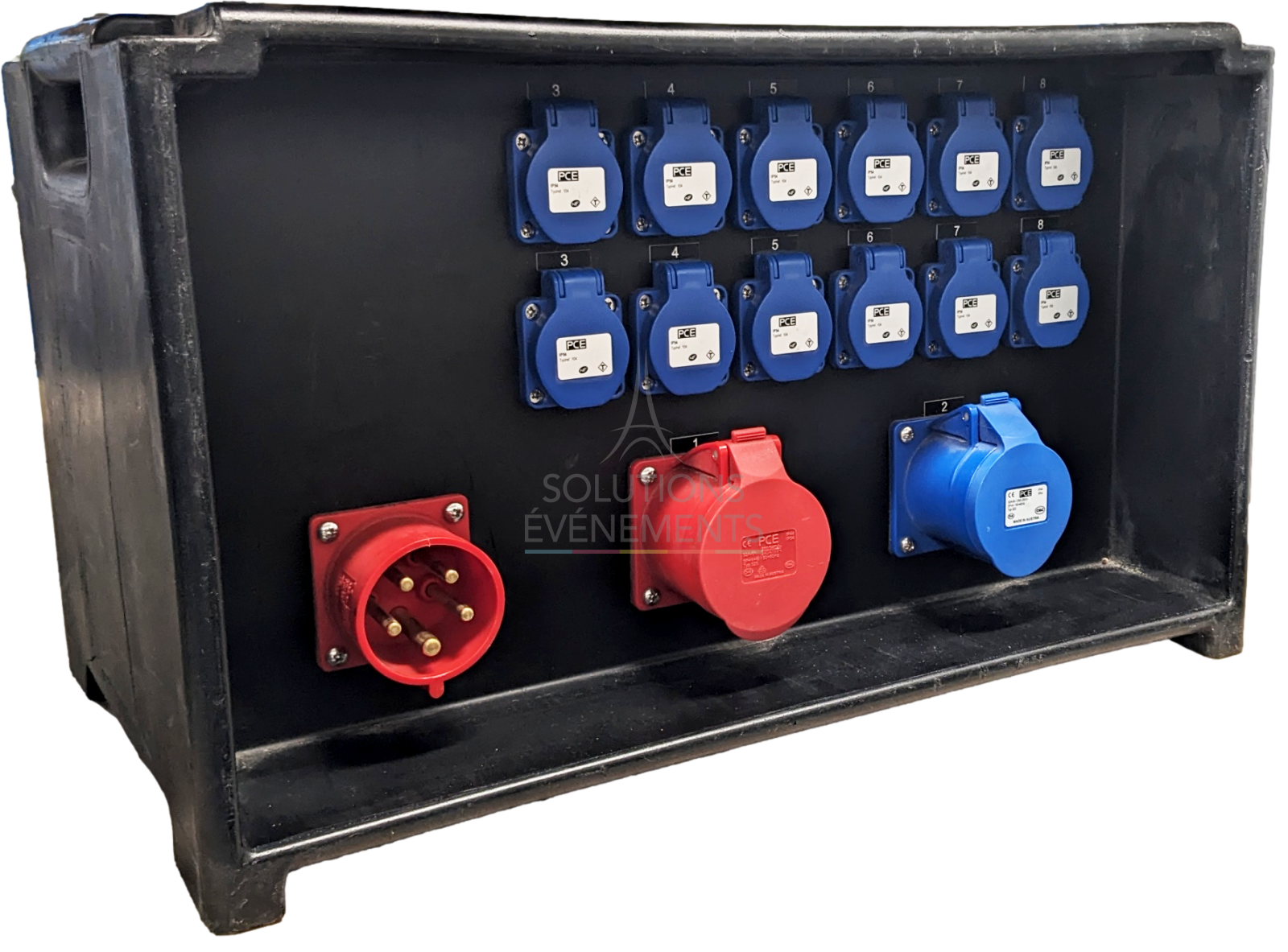 Rental of a 32A three-phase distribution box with 12 single-phase 16A outputs, 1 single-phase 32A output and 1 three-phase 32A copy output