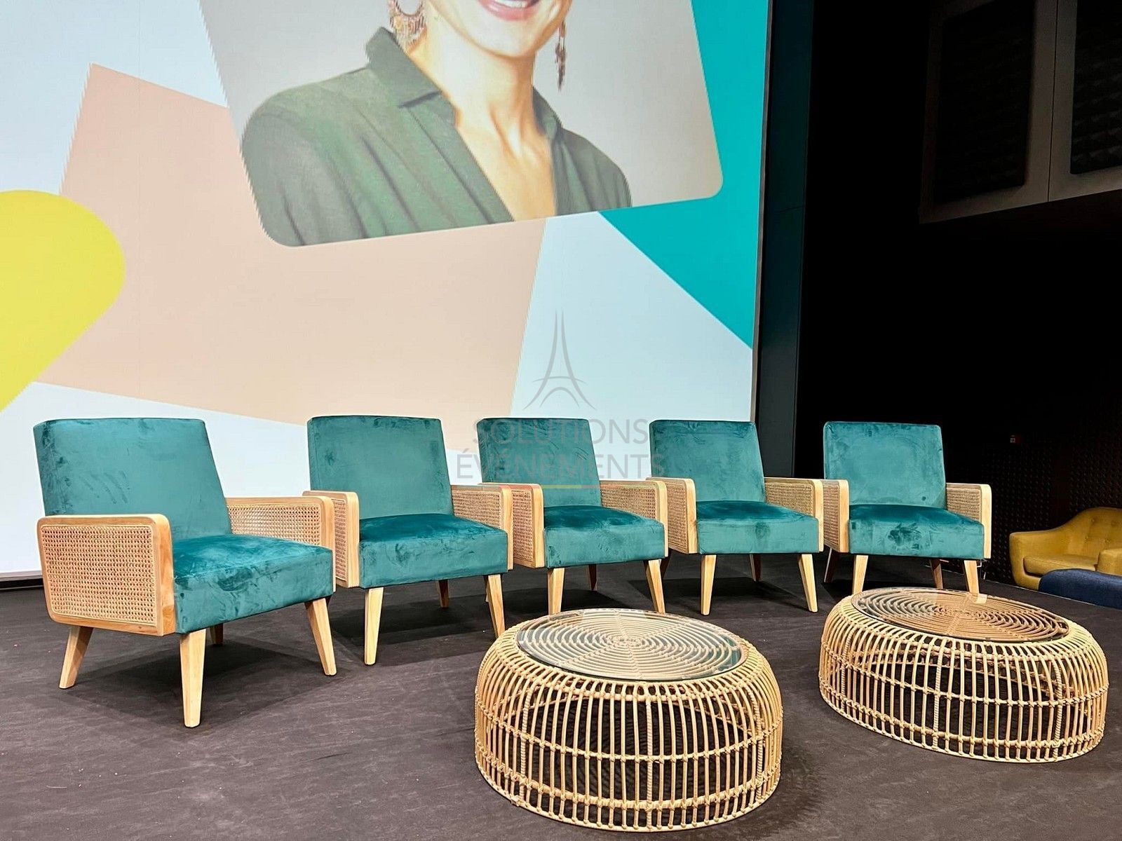 Fauteuil Cannage velours bleu canard - Visuel 4