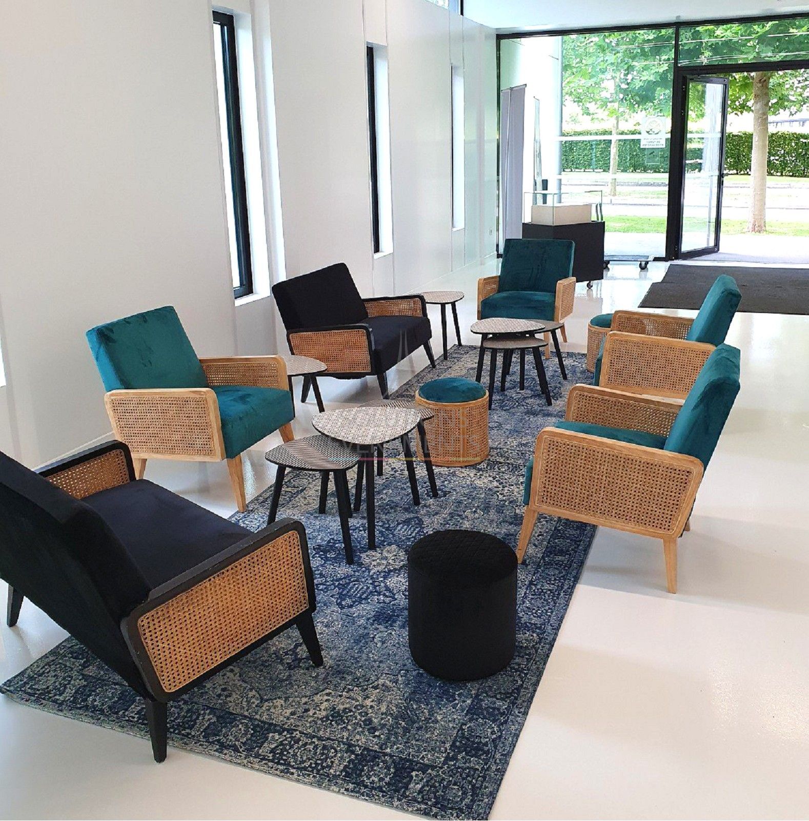 Fauteuil Cannage velours bleu canard - Visuel 5