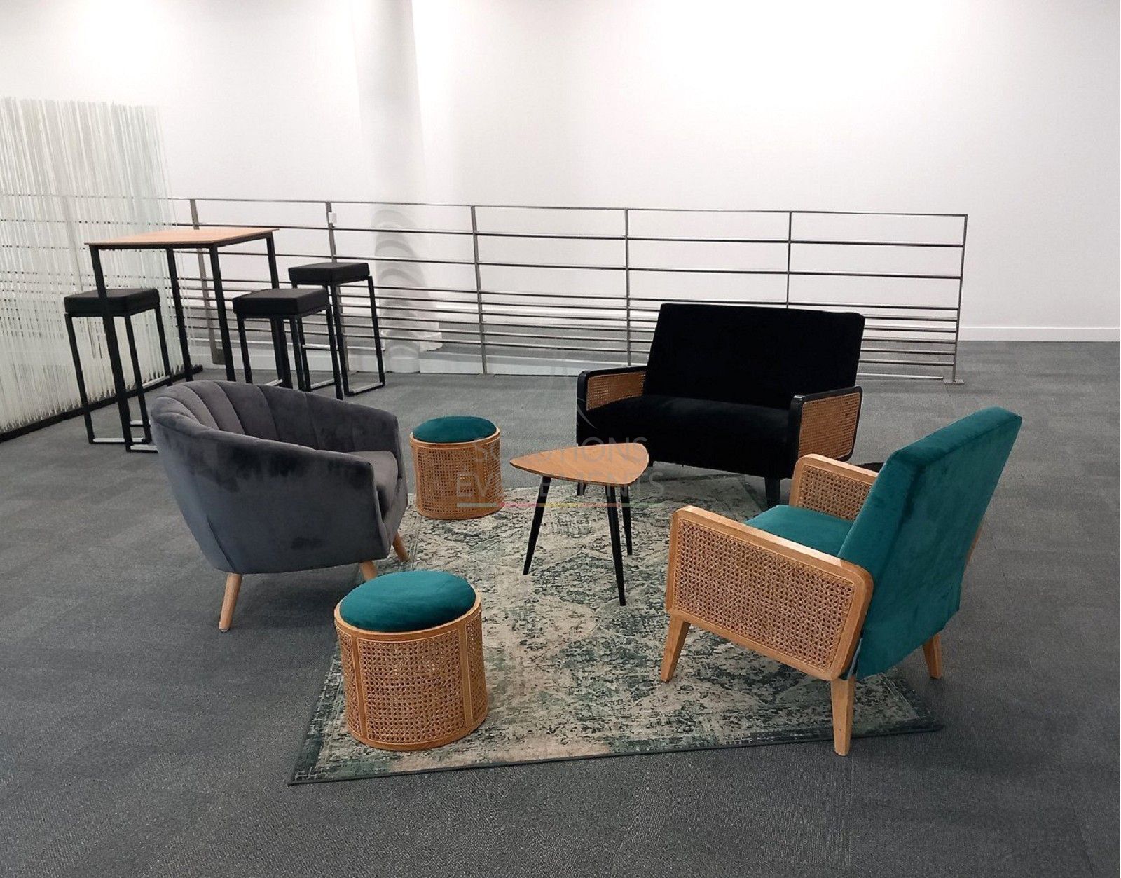 Fauteuil Cannage velours bleu canard - Visuel 6