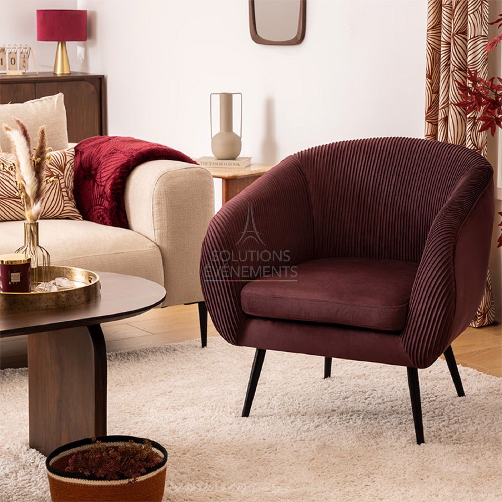 Fauteuil Louise velours prune - Visuel 4