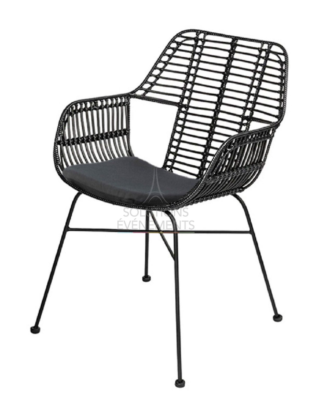Location Fauteuil Palm Rotin Noir avec coussin