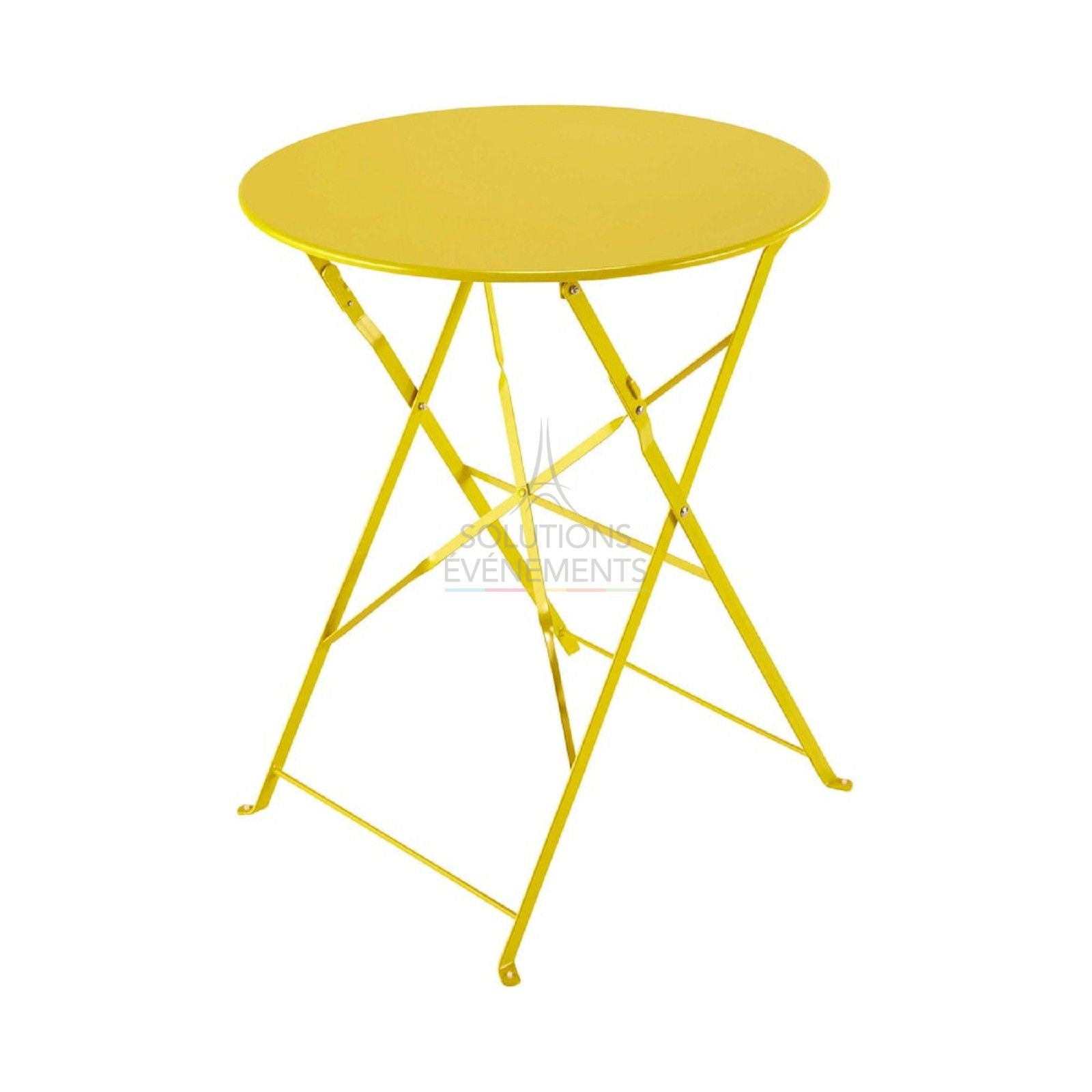 Location table de jardin pliante jaune en métal
