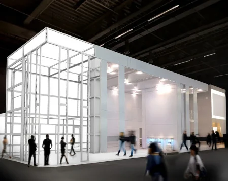 Stand lumineux construit avec le système modulaire Aluvision