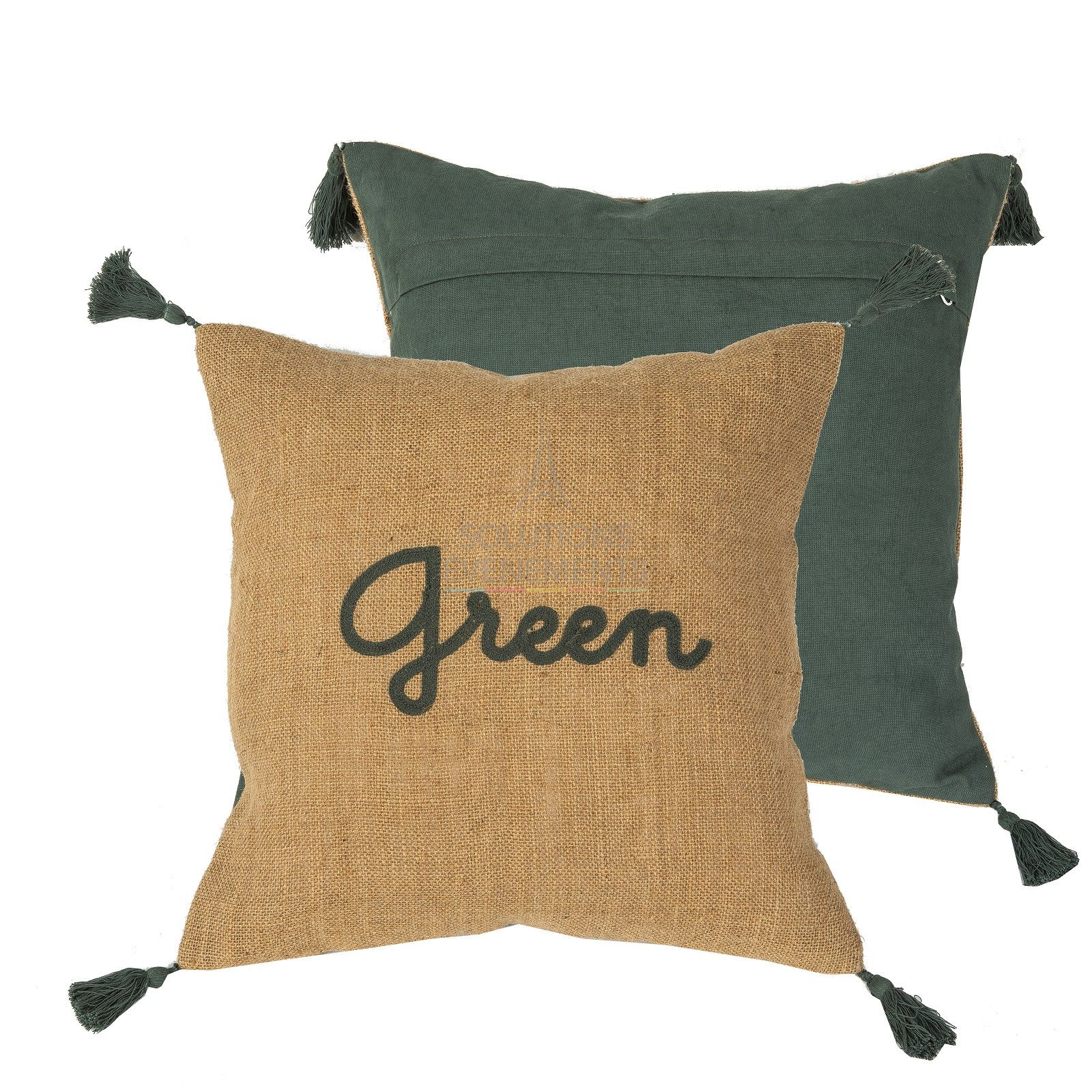 Rental of embroidered jute pompom cushion