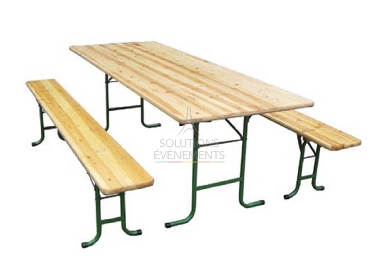 Rental of folding wooden tables and benches for fairs and banquets