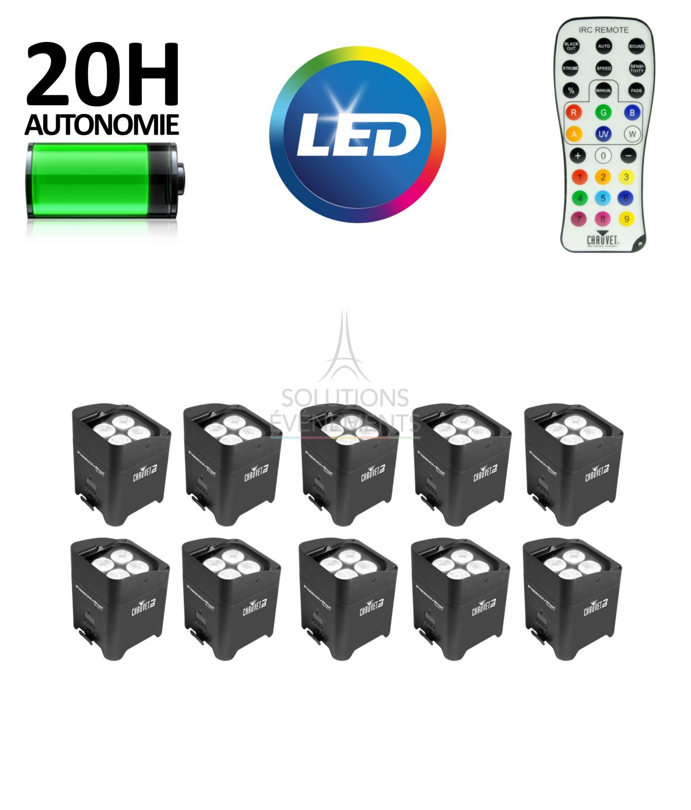 Location de projecteur autonome avec choix des couleurs par télécommande sans fil