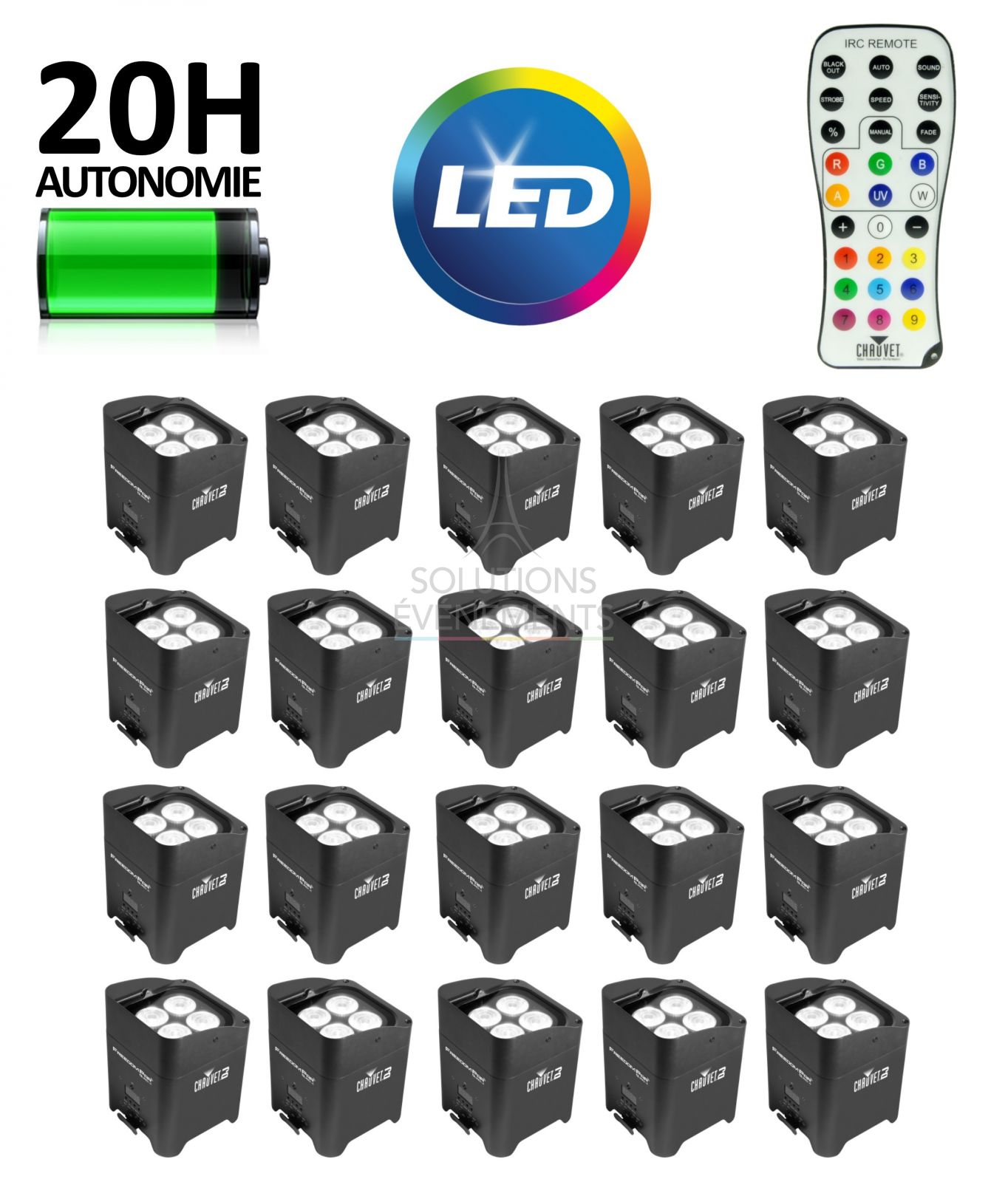 Location de projecteur autonome avec choix des couleurs par télécommande sans fil