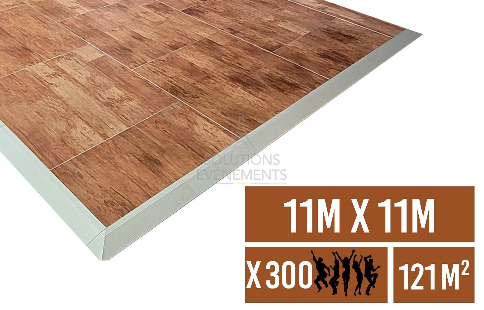 Location plancher de bal et piste de danse en parquet de 11 x 11 m