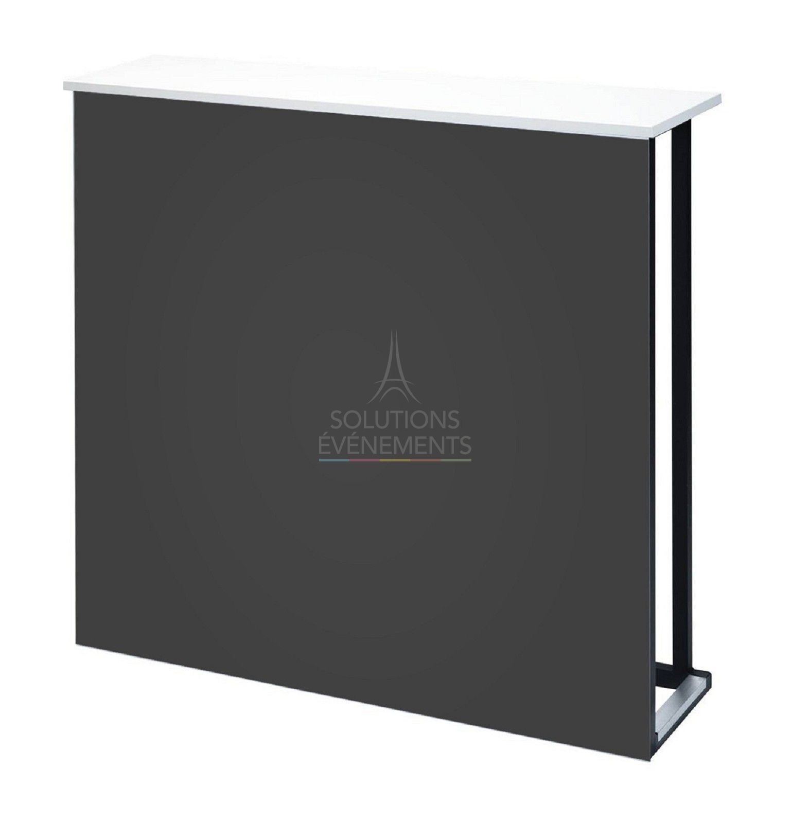 Rental of designer counter with white top and black PVC front