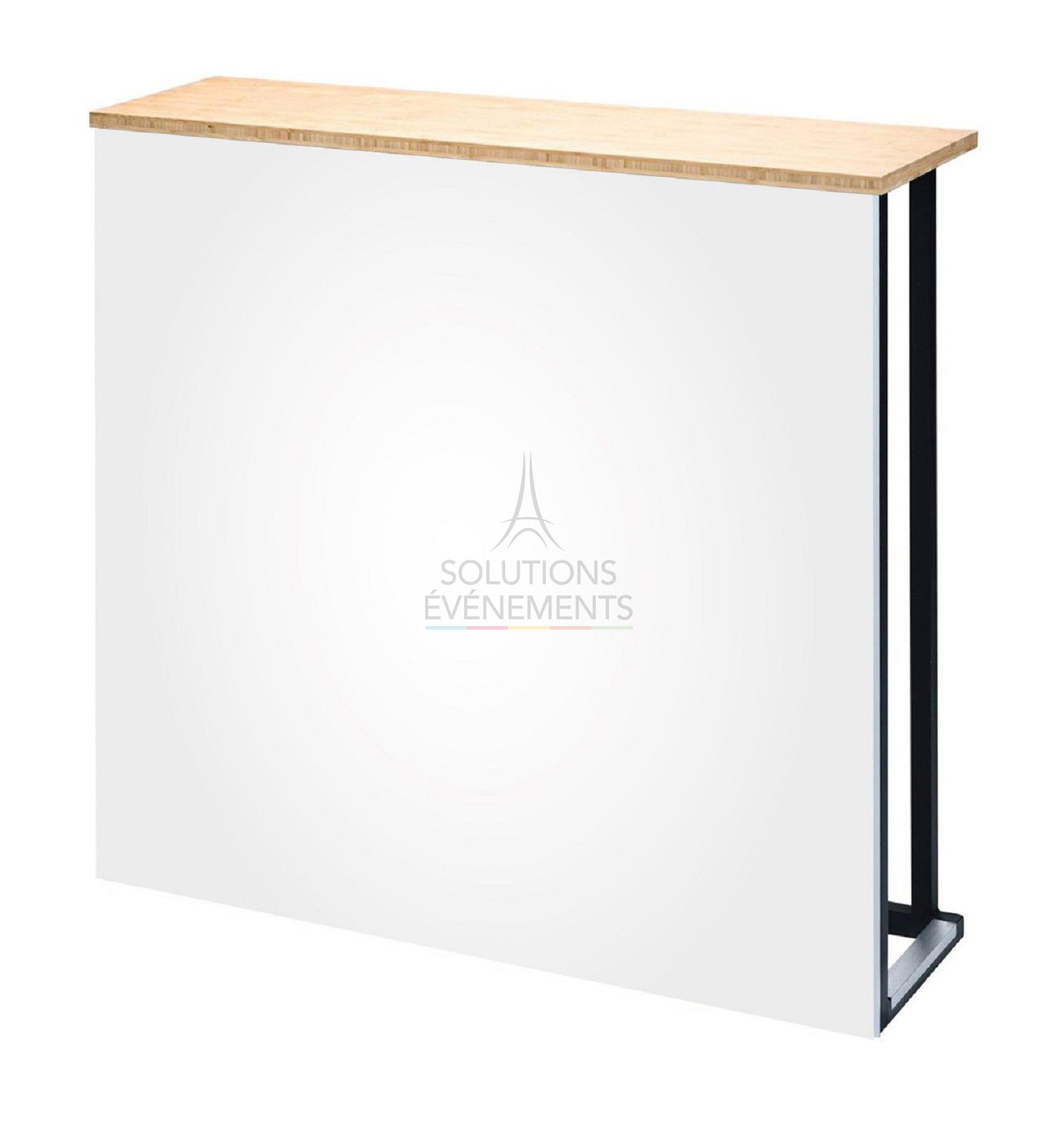 Rental of designer counter with wooden top and white PVC front