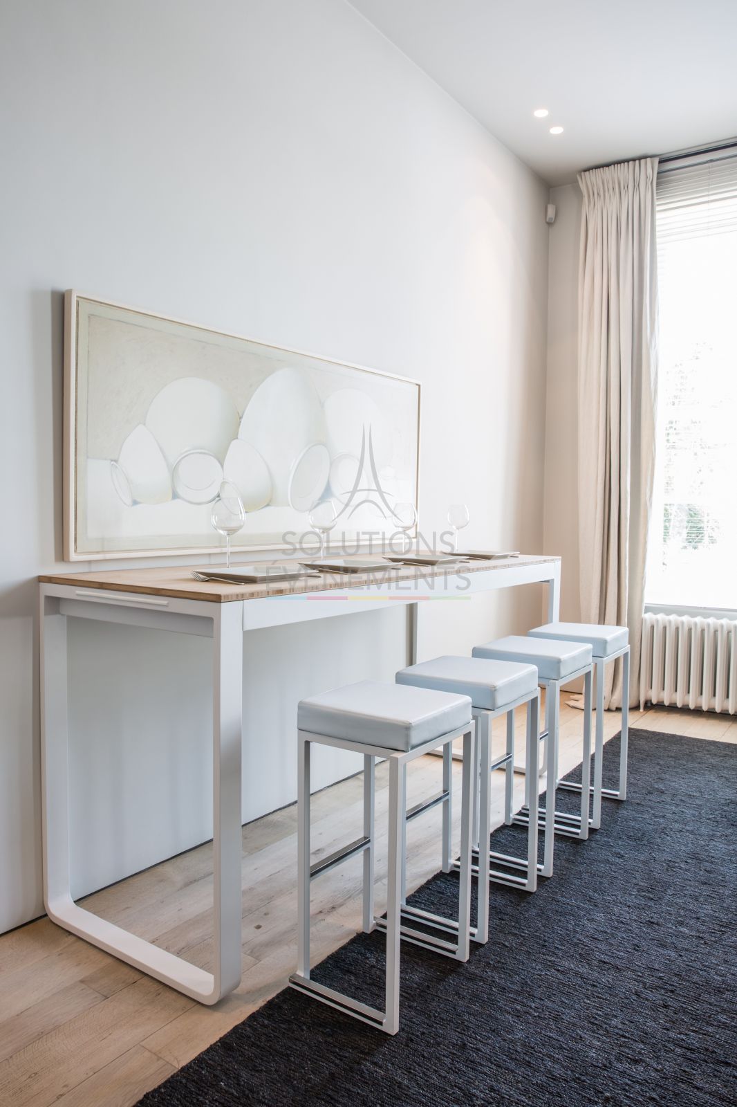 Kubo Black high stool - Gray fabric pouf - Visual 4