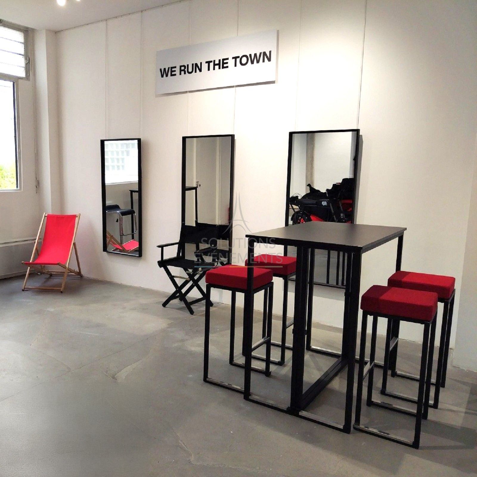 Kubo Black high stool - Red fabric pouf - Visual 2