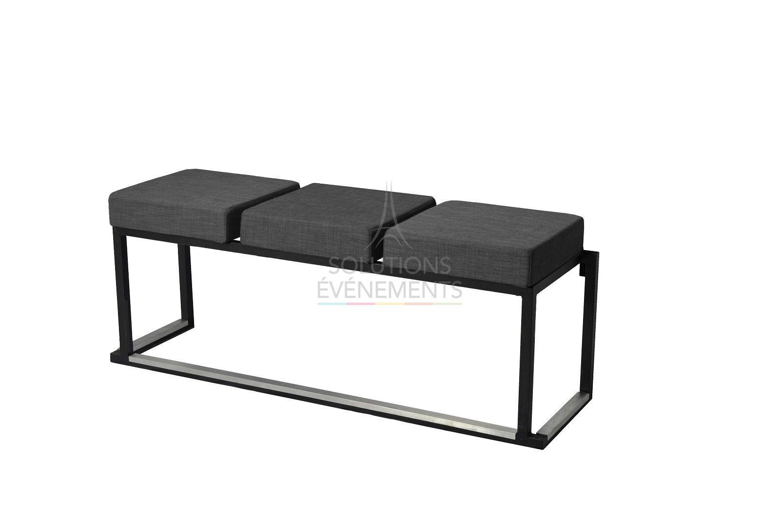 Rental gray fabric design bench