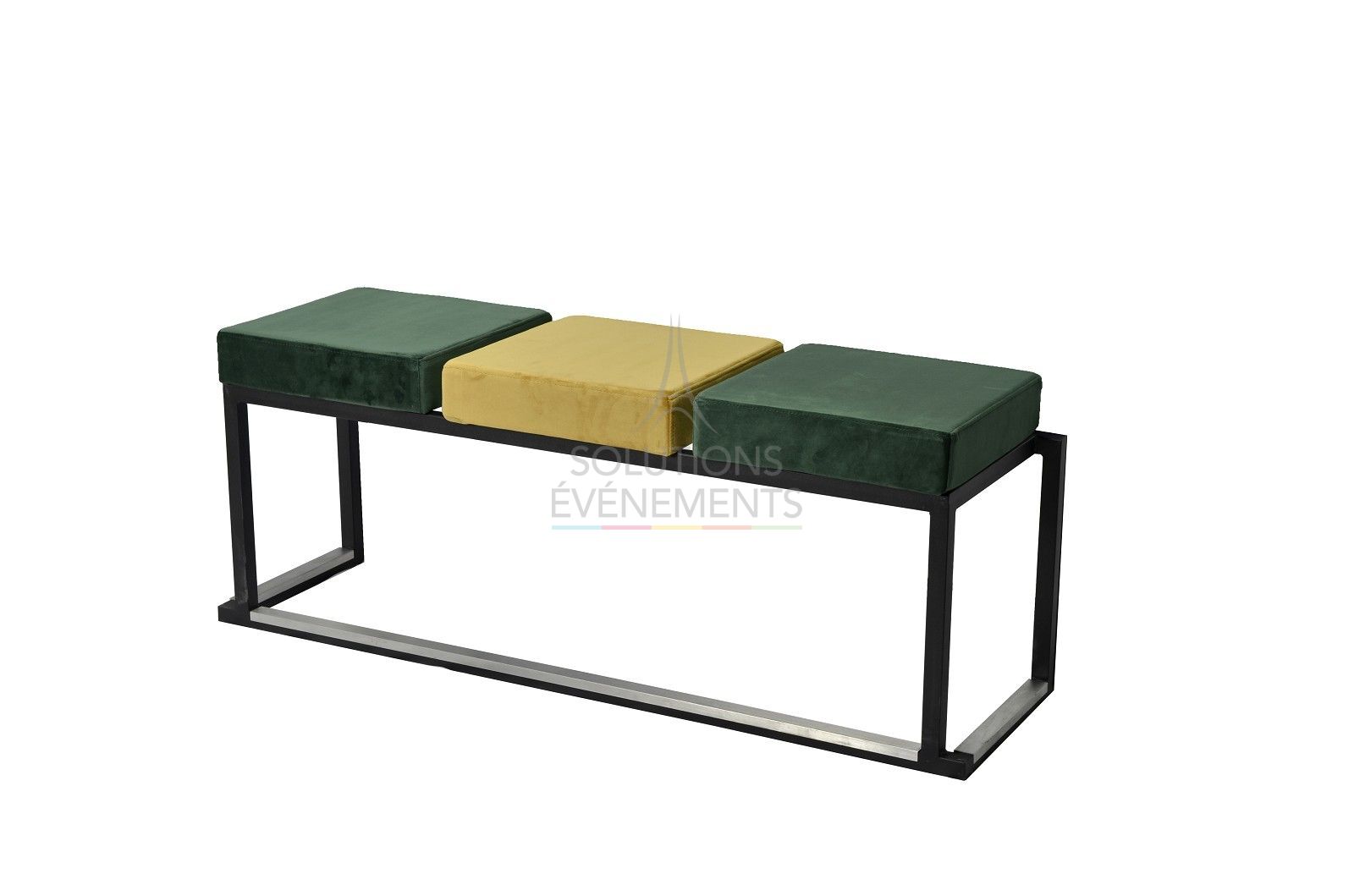 Green and gold velvet designer bench rental