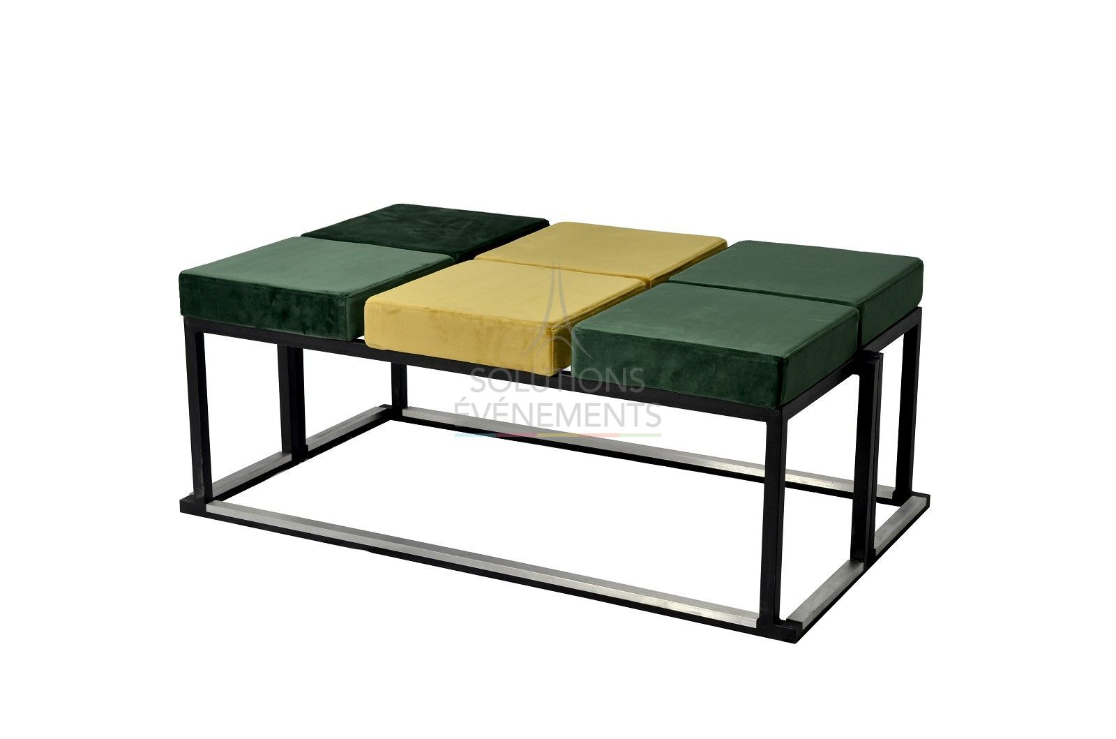 Green and gold velvet designer bench rental