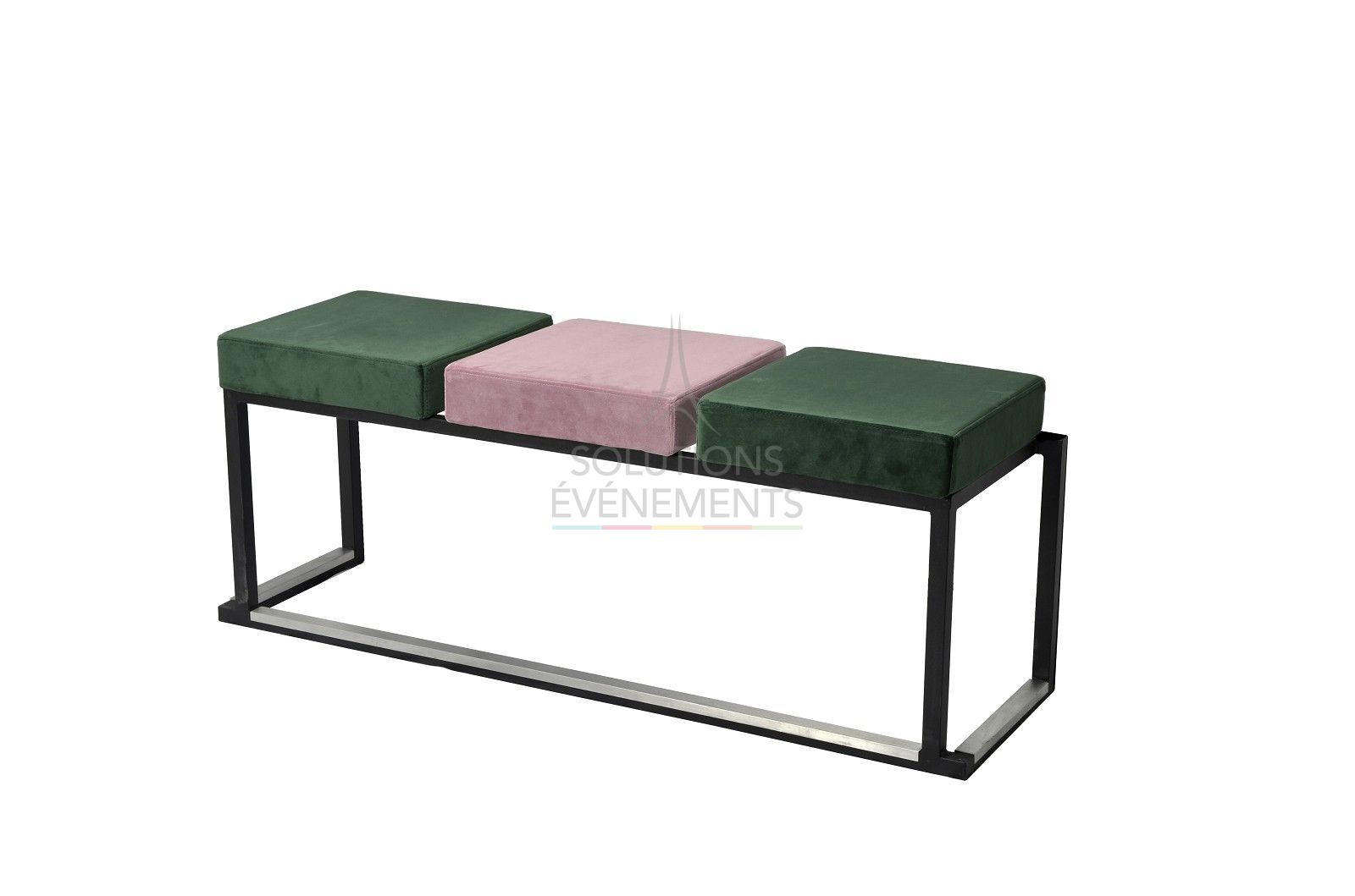 Kubo Love Green and Pink Velvet Bench - 3 seats - Visual 1