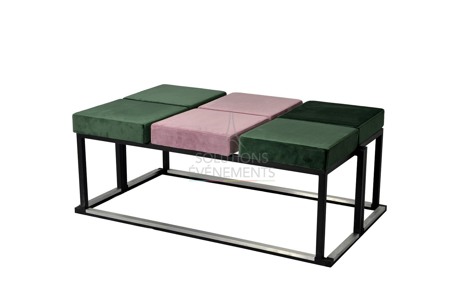 Kubo Love Green and Pink Velvet Bench - 6 seats - Visual 1