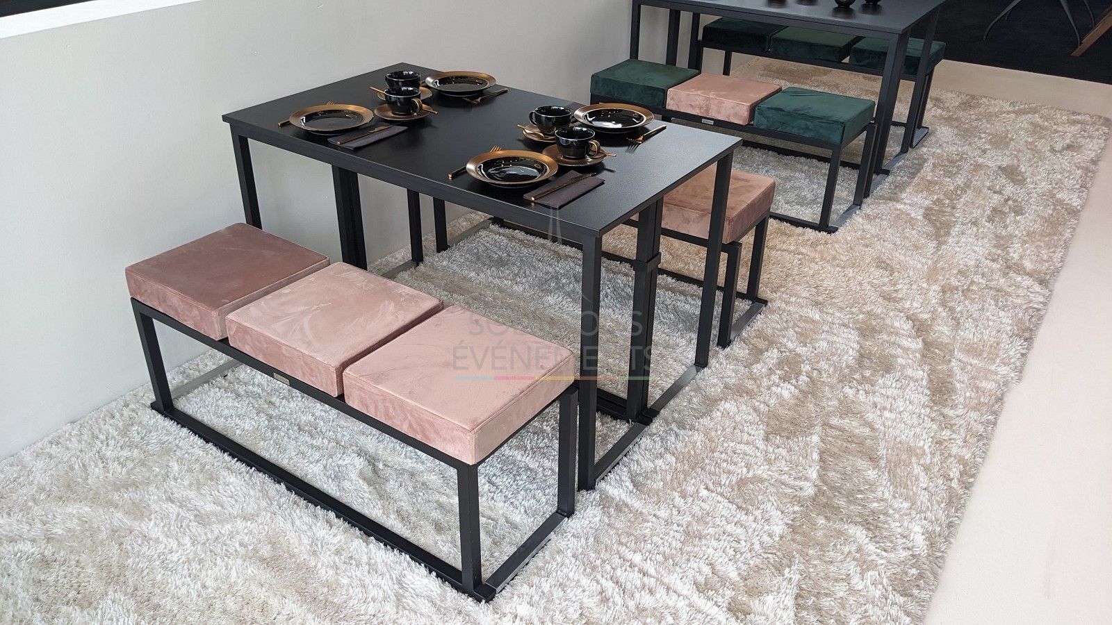 Kubo Love Pink Velvet Bench - 6 seats - Visual 2