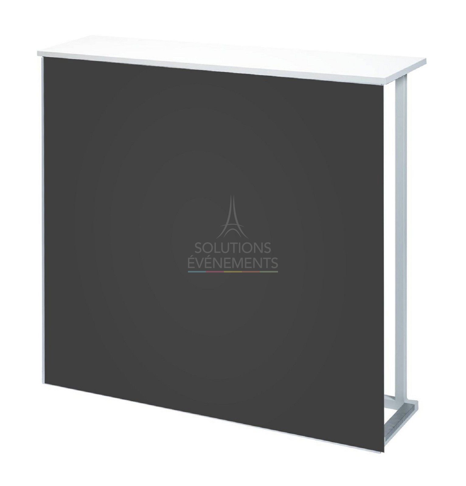 Rental of designer counter with white top and black PVC front